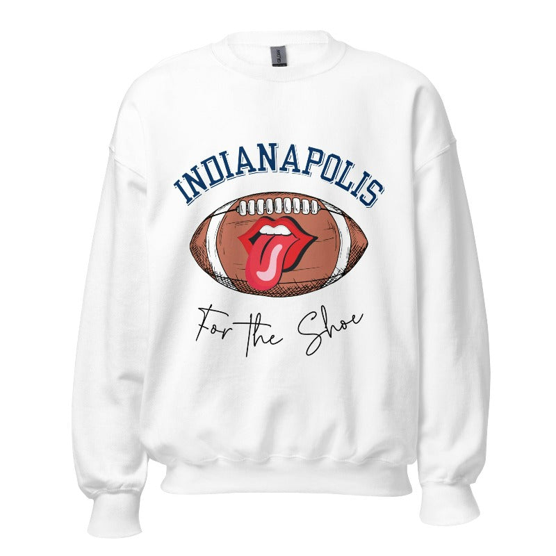 Show your Colts pride with our premium "For The Shoe" on a white sweatshirt. 