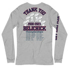 Show your love for the New England Patriots with this stylish graphic long t-shirt featuring 6 football championship trophies. Pay homage to head coach Bill Belichick's tenure (2000-2023) with championship dates and scores on the back, while the front pocket showcases the iconic 6 trophies. The right sleeve proudly displays "New England," celebrating an era of football dominance and what was a dynasty. A must-have for all New England Fans to say thank you to the coaching GOAT on a grey shirt.