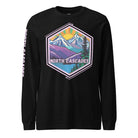 North Cascades Long Sleeve Shirt featuring a vibrant design of mountain peaks and serene landscapes, highlighting the beauty of North Cascades National Park.