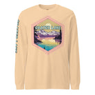 A colorful illustration of Crater Lake National Park with the text 'Crater Lake National Park' and 'Oregon 1902'. The right sleeve also has the text 'Crater Lake' on a sand shirt.