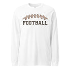 A white long-sleeve shirt featuring a football graphic with cheetah print details and the word "FOOTBALL" in bold, playful lettering. The design is placed prominently on the chest, perfect for sports enthusiasts.