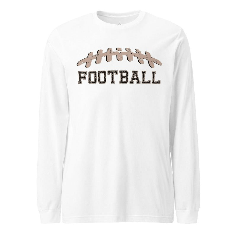 A white long-sleeve shirt featuring a football graphic with cheetah print details and the word "FOOTBALL" in bold, playful lettering. The design is placed prominently on the chest, perfect for sports enthusiasts.