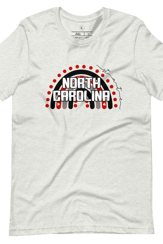 Looking for a way to show off your vibrant spirit? Look no further than this NC State University t-shirt. The NC State colors shine on a boho rainbow backdrop, representing the iconic North Carolina wordmark in a unique and trendy way on an ash shirt. 