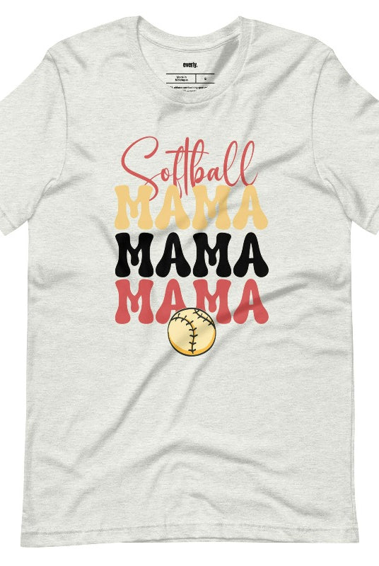 Softball Mama on a ash graphic tee.