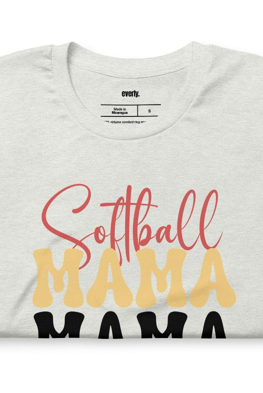 Softball Mama on a ash graphic tee.