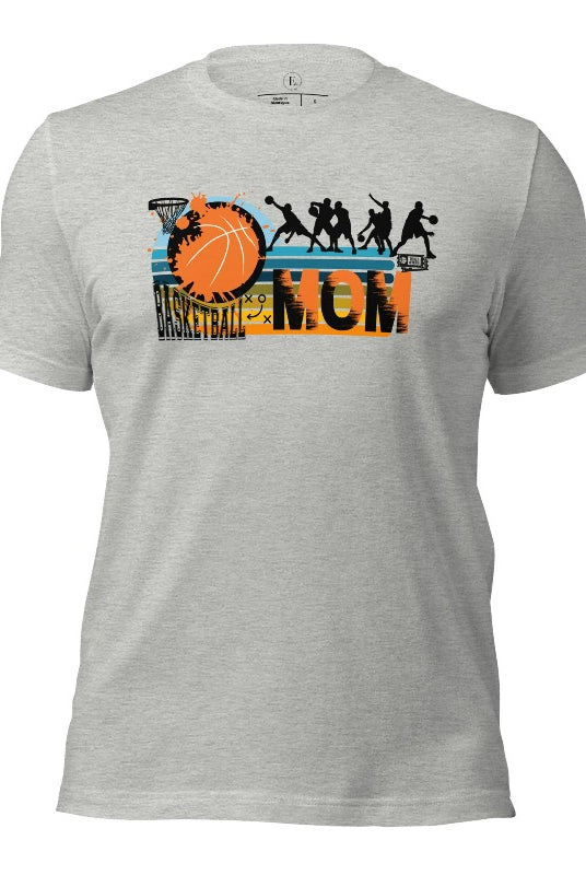 Show off your pride and support for your basketball-playing child with our trendy basketball mom shirt. Designed with love, this shirt is perfect for cheering on your little baller. Stay comfortable and stylish while showcasing your team spirit. Get yours today and rock the sidelines like a proud basketball mom on an athletic heather grey shirt. 