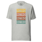 Step into the world of vintage fashion with our Retro Retro Retro Retro shirt. This stylish shirt proudly showcase the word 'retro' repeated four times, making a bold statement on an athletic heather grey shirt. 