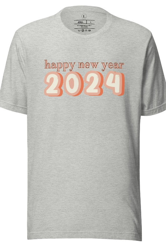 Welcome 2024 in style with our exclusive Happy New Year shirt design! Featuring vibrant graphics and festive typography, this high- quality on an athletic heather grey shirt. 