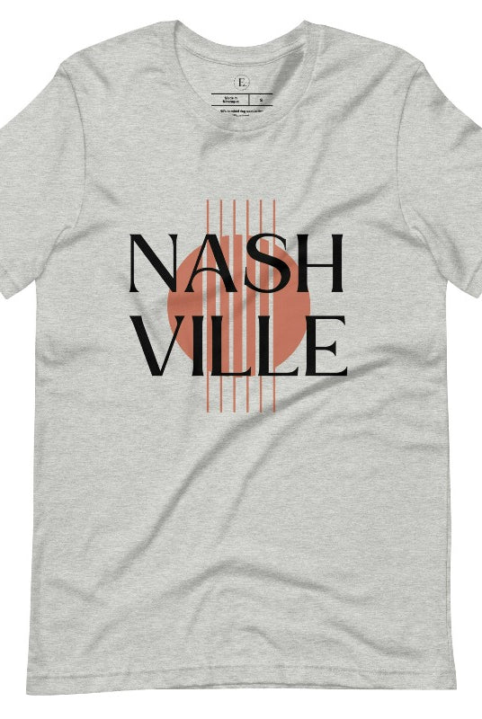 Capture the essence of Nashville with our minimalistic country western T-shirt. Featuring the iconic word "Nashville" with guitar strings silhouette, on an athletic heather grey shirt. 