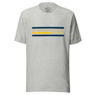 Revive retro collegiate fashion with our Michigan graphic tee. Bosting classic school colors and minimalist design, this men's shirt features distinctive chest stripes with "Michigan" in bold block lettering on a grey shirt. 