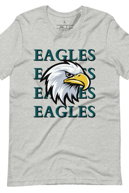 Get ready to soar high with our Bella Canvas 3001 unisex graphic t-shirt! Show your love for the Philadelphia Eagles NFL football team with our "Eagles Eagles Eagles Eagles" tee featuring a majestic American Eagle illustration on an athletic heather grey shirt. 