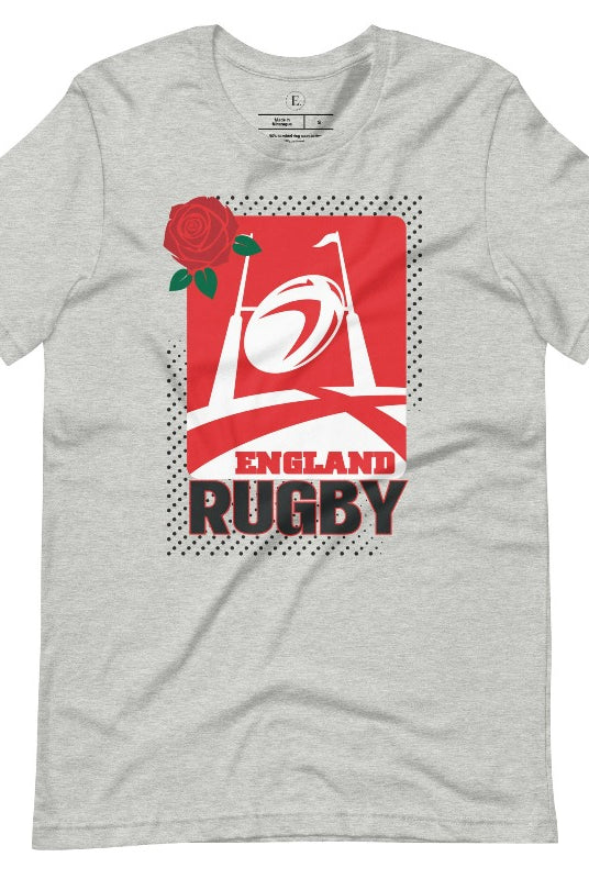 Introducing our England Rugby Graphic T-Shirt – the ultimate expression of style, passion, and support for the English rugby team on a this heather athletic grey shirt. 