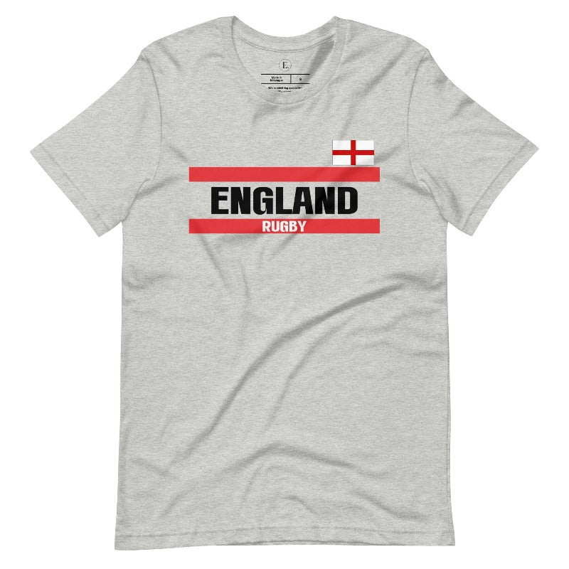 Introducing our England Rugby Graphic T-Shirt - made for rugby fans who want to show off their pride in a stylish and contemporary way! Featuring the words "England Rugby" and the iconic England flag, on an athletic heather grey shirt.