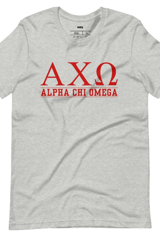 Chic Alpha Chi Omega graphic tee - a must-have for sorority shirts, combining style and sisterhood pride. Grey Graphic Tee