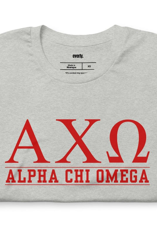 Chic Alpha Chi Omega graphic tee - a must-have for sorority shirts, combining style and sisterhood pride. Grey Graphic Tee