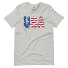 The alt text for the product photo could be: "Graphic tee featuring 'USA' with stars and stripes design, symbolizing the American flag on a grey tee - great for celebrating the Fourth of July in style.