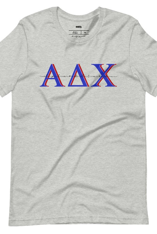 Athletic heather grey graphic tee featuring Alpha Delta Chi letters in bold