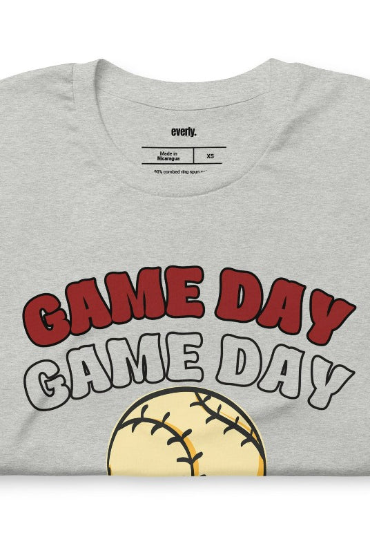 Softball game day on a athletic heather grey graphic tee