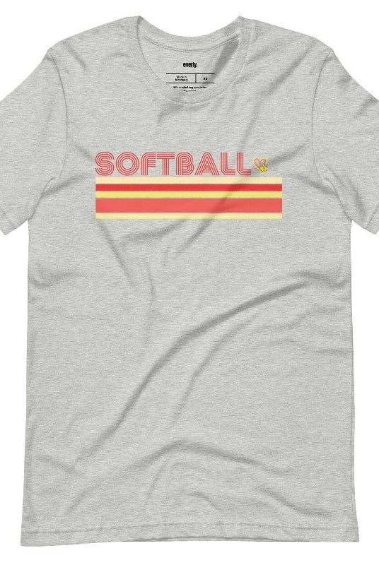 Softball retro stripes grey graphic tee.