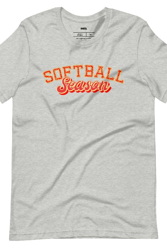 Softball season sports lettering grey graphic tee.