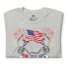 Skeletons celebrating July 4th grey graphic tee.