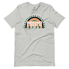 Bella + Canvas 3001 unisex shirt featuring a rainbow design in orange, green, and black with "Miami" text and decorative hearts and dots on a grey shirt.