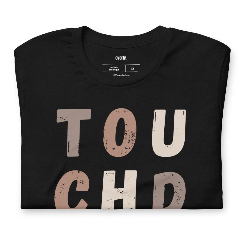 the word "TOUCHDOWN" in a stylish, distressed font with shades of brown, perfect for football fans on a black shirt