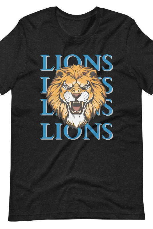 Roar in style with our Bella Canvas 3001 unisex graphic t-shirt featuring the "Lions Lions Lions Lions" design! Show your support for the Detroit Lions NFL football team with this bold black heather tee.