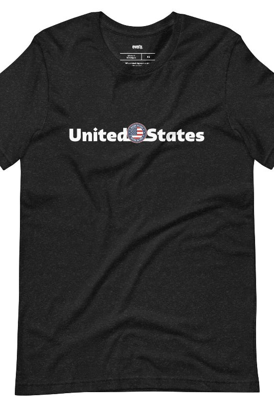 A patriotic graphic tee for the USA July 4th celebration featuring the phrase 'United States' prominently displayed on the front. The design embodies a sense of unity and national pride, making it a fitting choice for celebrating Independence Day and demonstrating love for the country on  black graphic tee. 