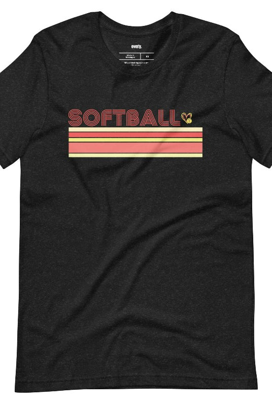 Softball retro stripes black graphic tee.