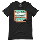 a colorful graphic of Crater Lake National Park, featuring mountains, water, and the text "Crater Lake National Park Oregon 1902 on a black shirt. 