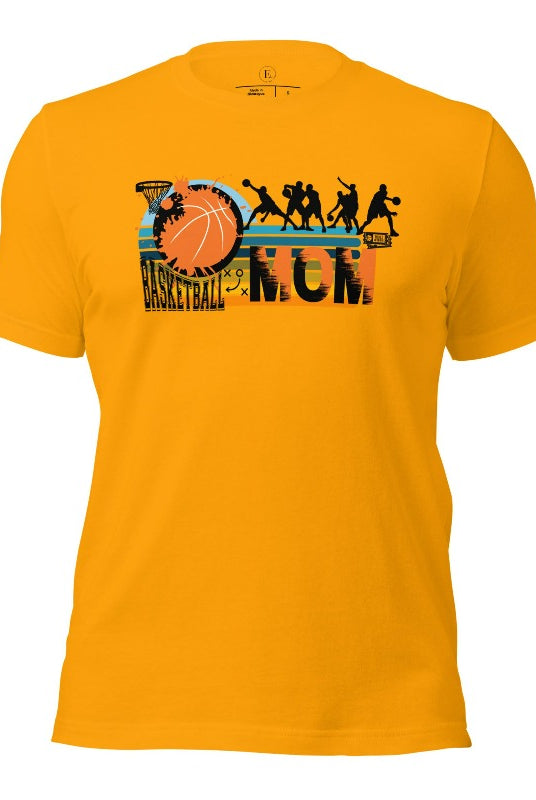 Show off your pride and support for your basketball-playing child with our trendy basketball mom shirt. Designed with love, this shirt is perfect for cheering on your little baller. Stay comfortable and stylish while showcasing your team spirit. Get yours today and rock the sidelines like a proud basketball mom on a gold shirt. 
