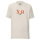 Show off your Chi Omega spirit with our stunning sorority t-shirt design! This shirt is designed with the sorority letters and a beautiful white carnation on a heather dust shirt. 