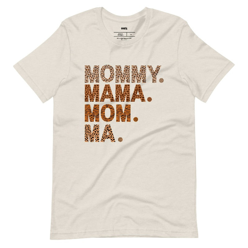 "Mommy Mama Mom Ma" Animal Print Graphic Tee - Cream Graphic Tee for Stylish Moms | Mama Shirts, Mom Shirts