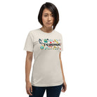 Teacher-themed graphic tee featuring the word 'Teacher' surrounded by all things related to teaching. Perfect for teacher shirts and teacher gifts. Cream graphic tees. 