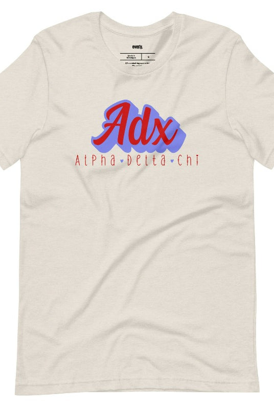 Heather Dust graphic tee featuring ADX in bold lettering for Alpha Delta Chi sorority