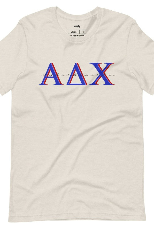 Heather dust graphic tee featuring Alpha Delta Chi letters in bold