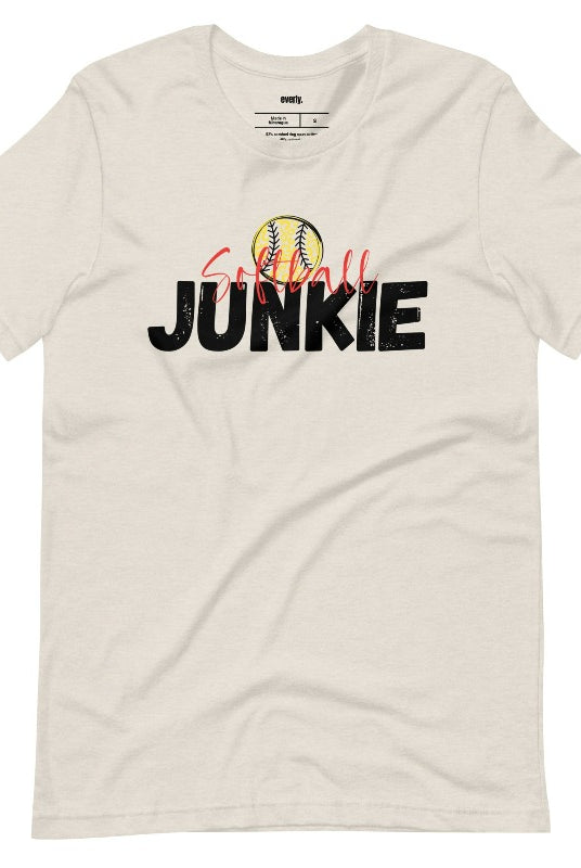 Softball Junkie heather dust graphic tee.