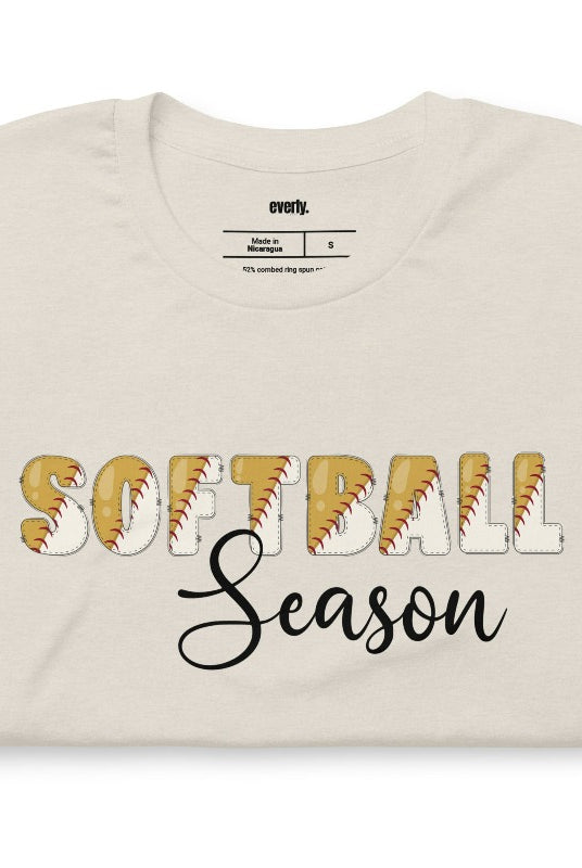 Softball season heather dust graphic tee.