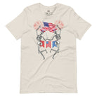 Skeletons celebrating July 4th heather dust graphic tee.