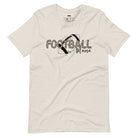 a playful design with a football graphic and the words "Football Mama" in leopard print on a beige shirt.