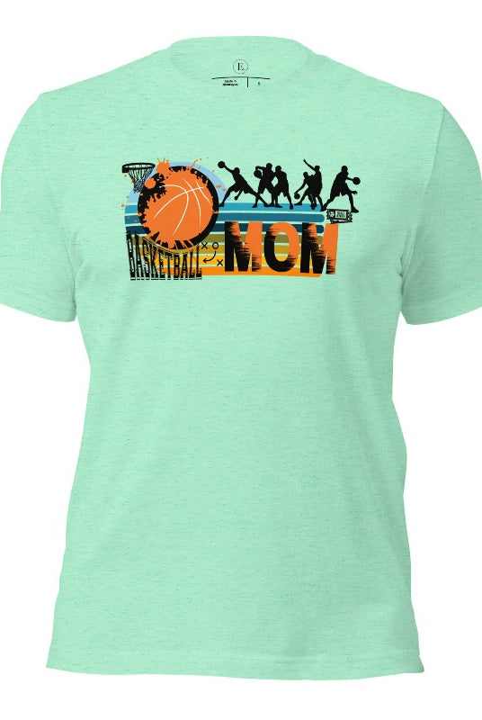 Show off your pride and support for your basketball-playing child with our trendy basketball mom shirt. Designed with love, this shirt is perfect for cheering on your little baller. Stay comfortable and stylish while showcasing your team spirit. Get yours today and rock the sidelines like a proud basketball mom on a heather mint shirt. 