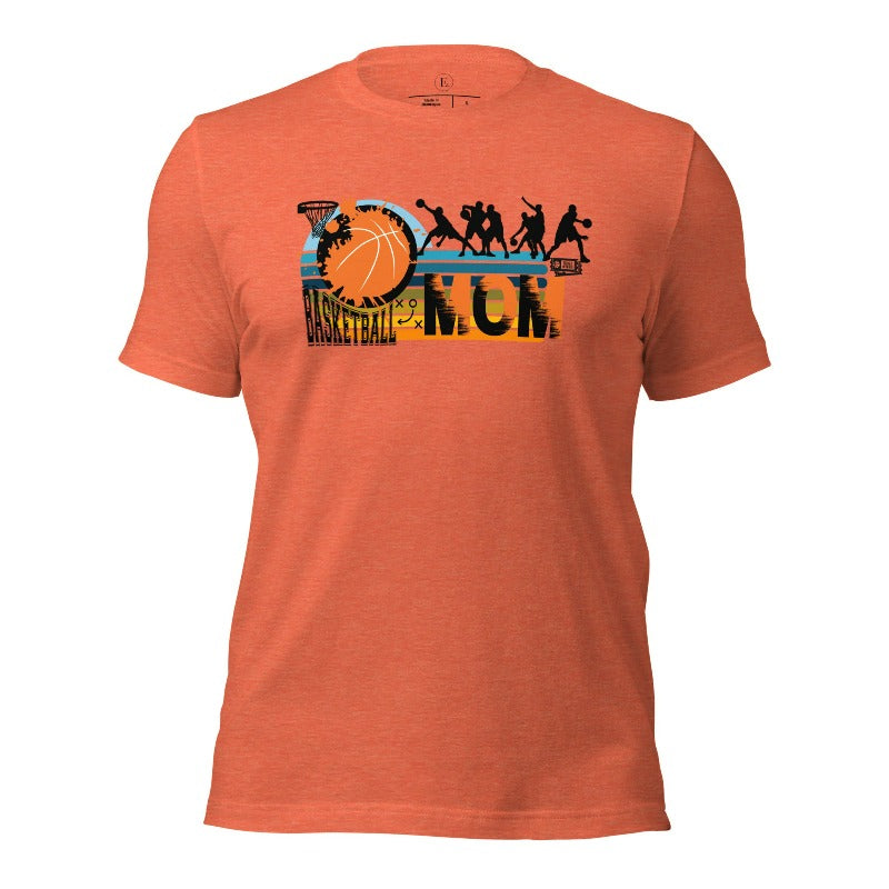Show off your pride and support for your basketball-playing child with our trendy basketball mom shirt. Designed with love, this shirt is perfect for cheering on your little baller. Stay comfortable and stylish while showcasing your team spirit. Get yours today and rock the sidelines like a proud basketball mom on a heather orange shirt. 