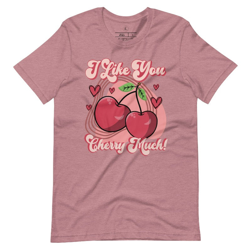 Express your affection with our charming Valentine's Day shirt! Featuring adorable cherries and the sweet message " I Love You Cherry Much," on a heather orchid shirt. 
