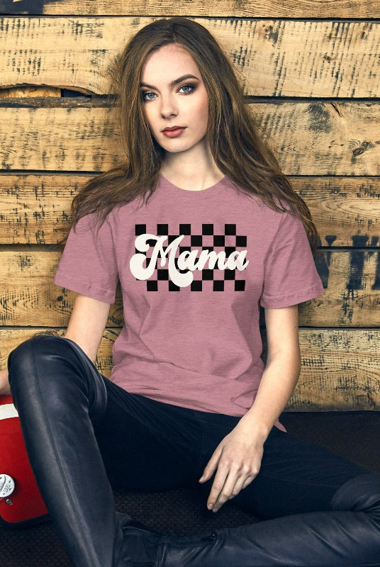 Retro Pink Mama Graphic Tee with Checkered Background | Mama Shirts, Mom Shirts 