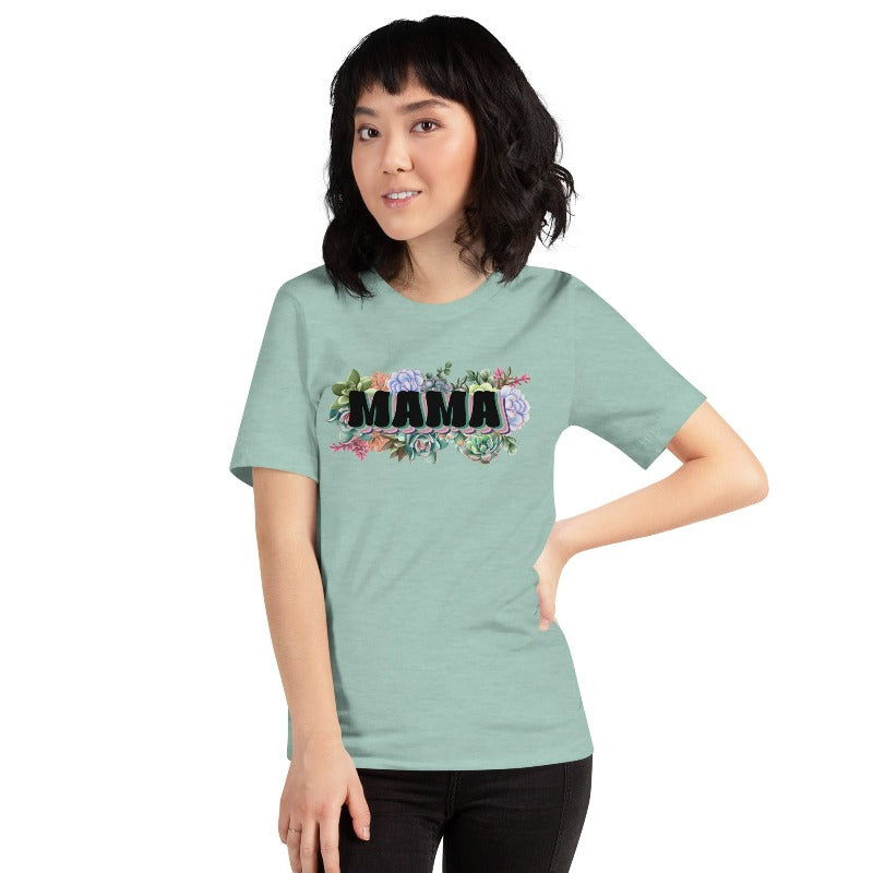 "Mama" Graphic Tee with Succulent Plants - Blue Graphic Tee for Moms | Mama Shirts, Mom Shirts