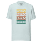 Step into the world of vintage fashion with our Retro Retro Retro Retro shirt. This stylish shirt proudly showcase the word 'retro' repeated four times, making a bold statement on a heather prism ice blue shirt. 