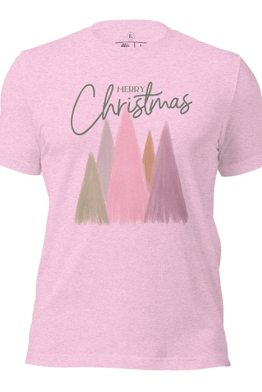 Merry Christmas modern minimalist pastel Christmas trees on printed on a heather prism lilac shirt.