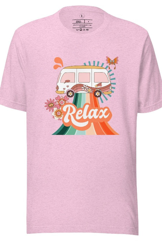 Add a touch of retro charm to your wardrobe with our pastel retro van shirt. Featuring a delightful vintage van design in soft pastel colors, this shirt exudes a whimsical and nostalgic vibe on a heather prism lilac shirt. 