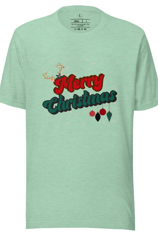 Get ready to take a trip down memory lane with our Merry Christmas retro letters shirt on a heather prism colored shirt. 